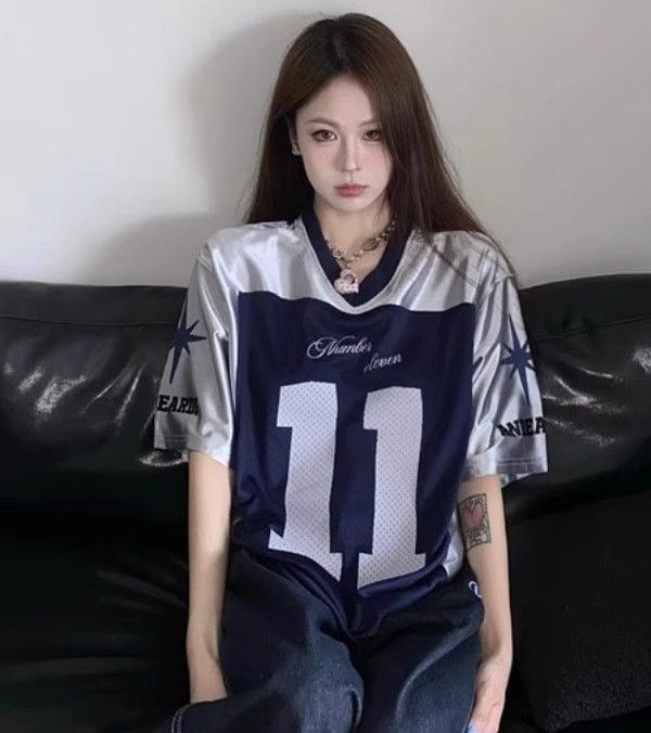 ユニセックス ナンバー入りメッシュフットボールTシャツ スタイル4